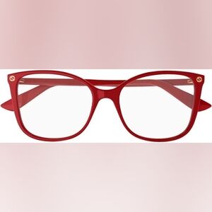 New Gucci Eyeglasses Frames GG0026O 010 Shiny Red Cat Eye Full Rim 53-17-140